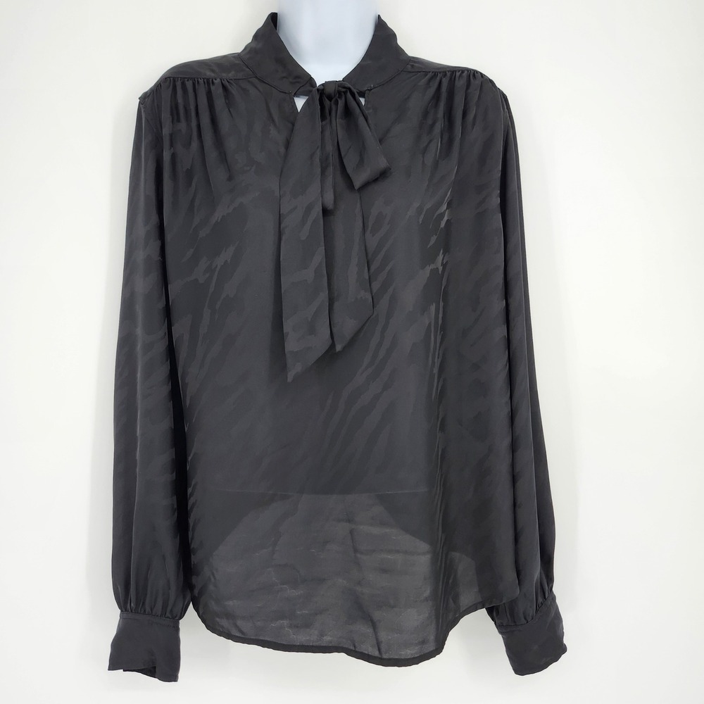 Black Tie Neck Pussybow Twee Poet Top XL Edwardian Whimsigoth Dark Academia